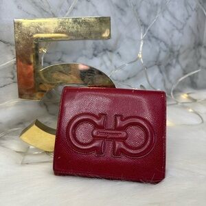 WOMENS SALVATORE FERRAGAMO RED LEATHER RAISED LIGO GANCINI WALLET